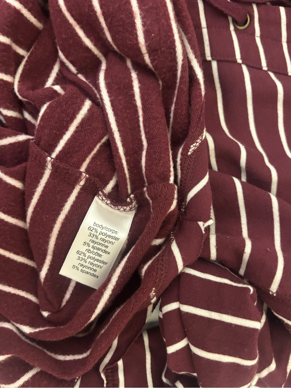 Maurices Hoodie Sweater Womens S Maroon Knit Pullover V-Neck Pocket Striped - Picture 10 of 10